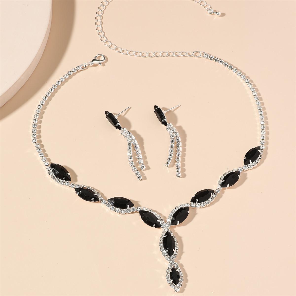 

Explosive Rhinestone Shiny Necklace Earrings Two-piece Set