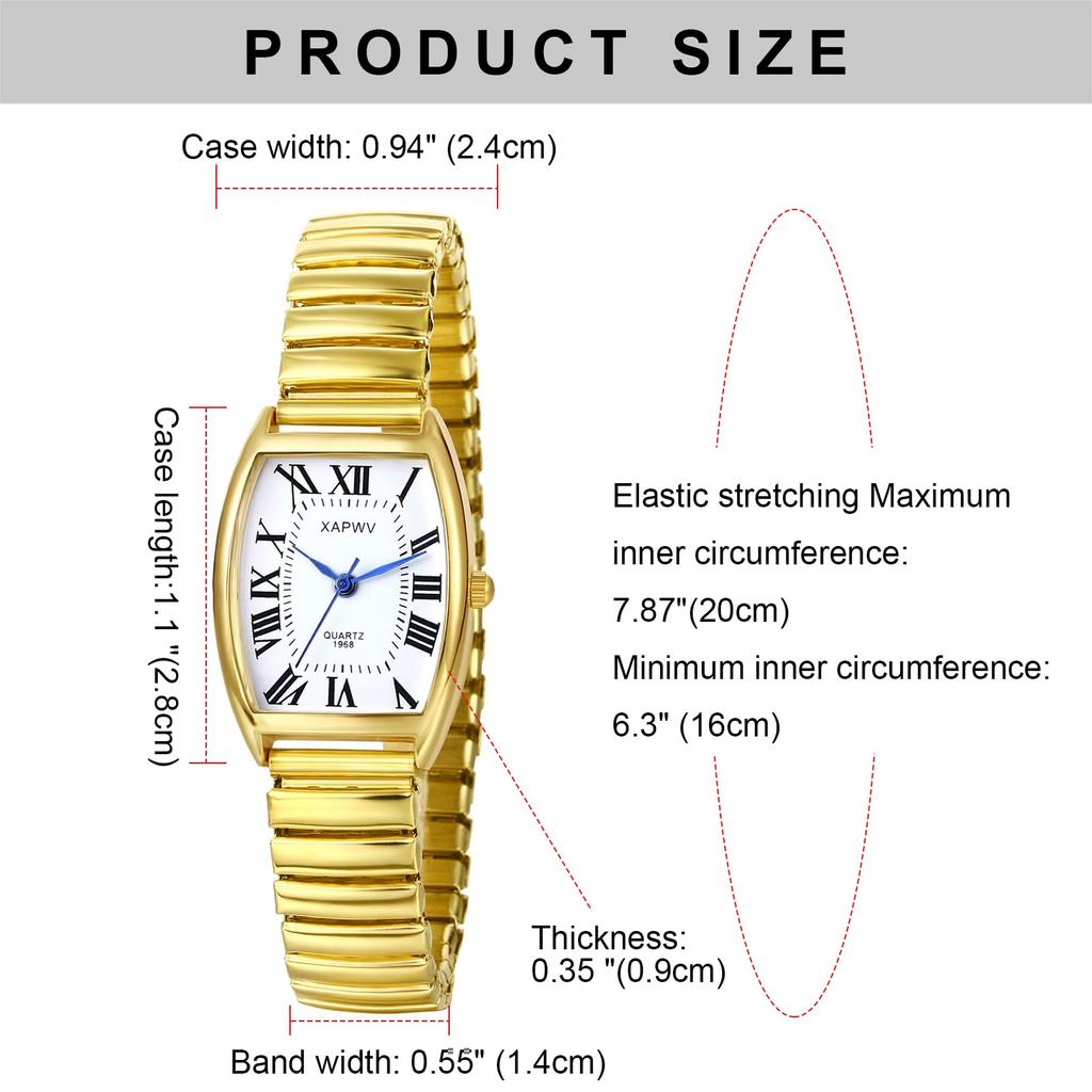 Stainless Steel Roman Alphabet Analog Display Square Design Waterproof Simple Quartz Watch Adjustable Length Fashion Watch Gold Perfect Gift for Day