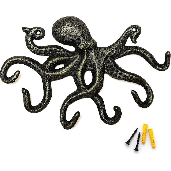 Key Holder for Wall, Octopus Coat Hooks Wall Mounted Towel Hooks, Heavy Duty Key Hooks Decorative with 6 arms бронзовый