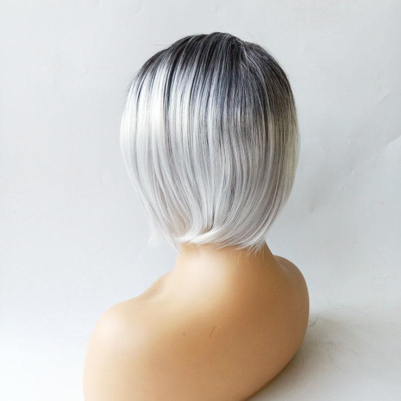 Paruka ženy krátké vlasy evropské a americké pokrývky hlavy z chemických vláken ženy černá šedá postupná změna barvy bobo krátké rovné vlasy paruka