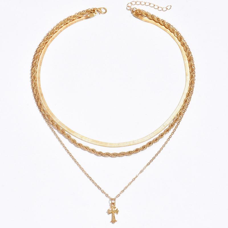 Cross pendant necklace metal jewelry women's personality fashion cold wind multi-layer stacking collarbone chain