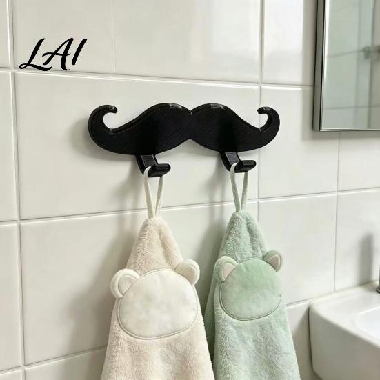Practical Wall Mounted Razor Rack 3D Printed Beard Shaped Hook Self‑Adhesive Creative Bathroom Strong Sticky Hook for Entryway Hanger Key