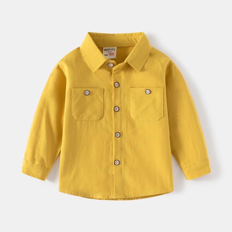 2025 Boys' Double-Pocket Long-Sleeve Square-Collar Shirt