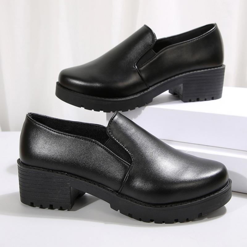 Round Toe Solid Color Pumps High Heel Square Heel 2025 Fashion Ladies Shoes Slip-on Spring/Autumn Office Pumps Salto Alto