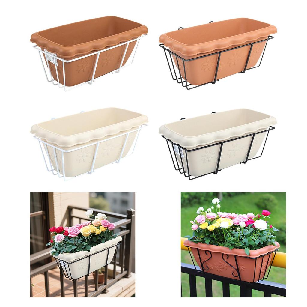 Hanging Planter for Balcony Railing Flowerpot Plant Pot with Tray Rack Hanging
