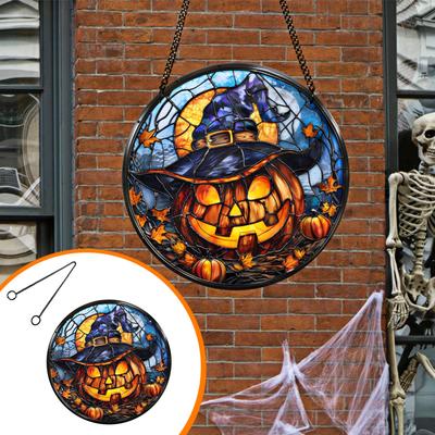 2D Akrylový Průsvitný Přívěsek Halloweenská Svítící Dýňová Dekorace Závěsná Deska 20 cm