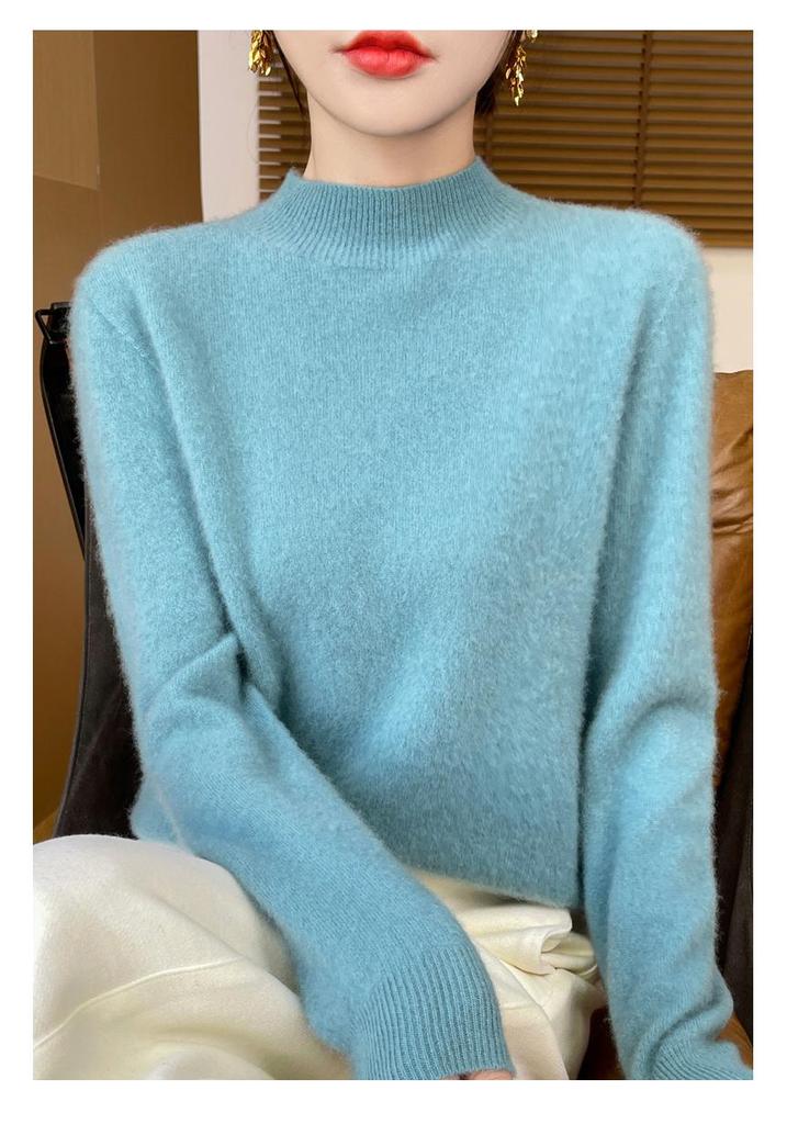 Women's Seamless Wool Sweater - Half-High Collar, Versatile Knit Base Layer, Fashionable and Warm for Autumn/Winter, New Arrival
