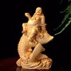 Wooden Carp Maitreya Buddha  Decorative Statue ,Creative Solid Wood Art Hand Carving Home Room, Office Fortune Gathering Statue