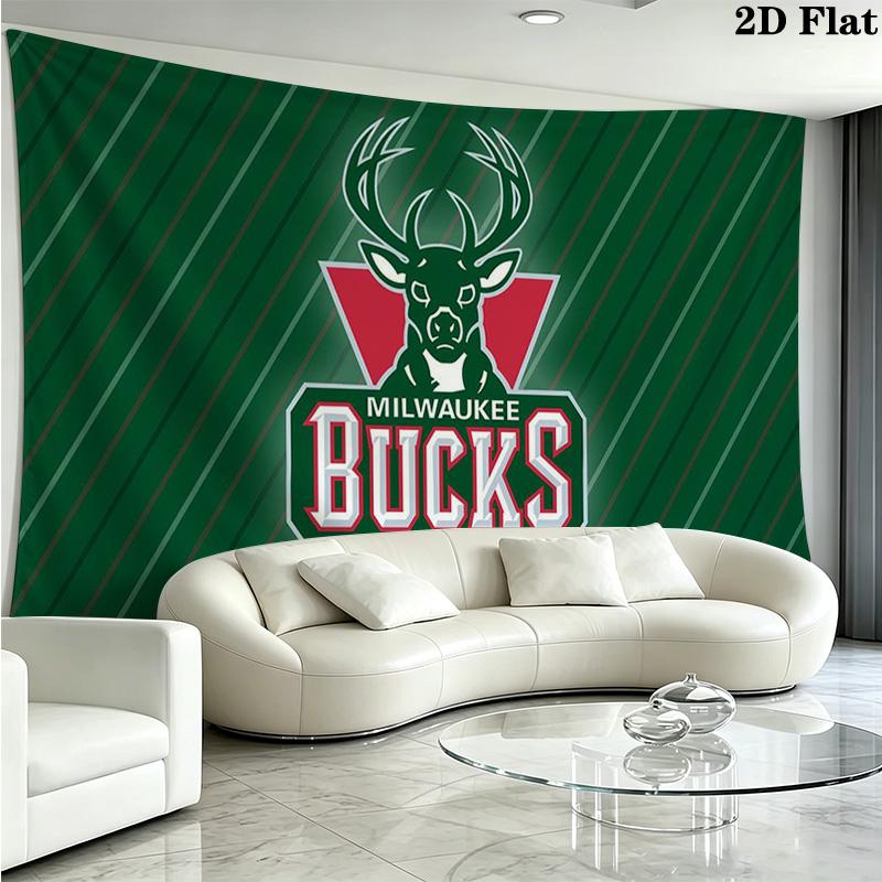 Milwaukee Bucks Logo Wall Tapestry Aesthetic Wall Hanging Printed Fabric Blanket Decorative Tapestries for Bedroom Living Room Home Decor