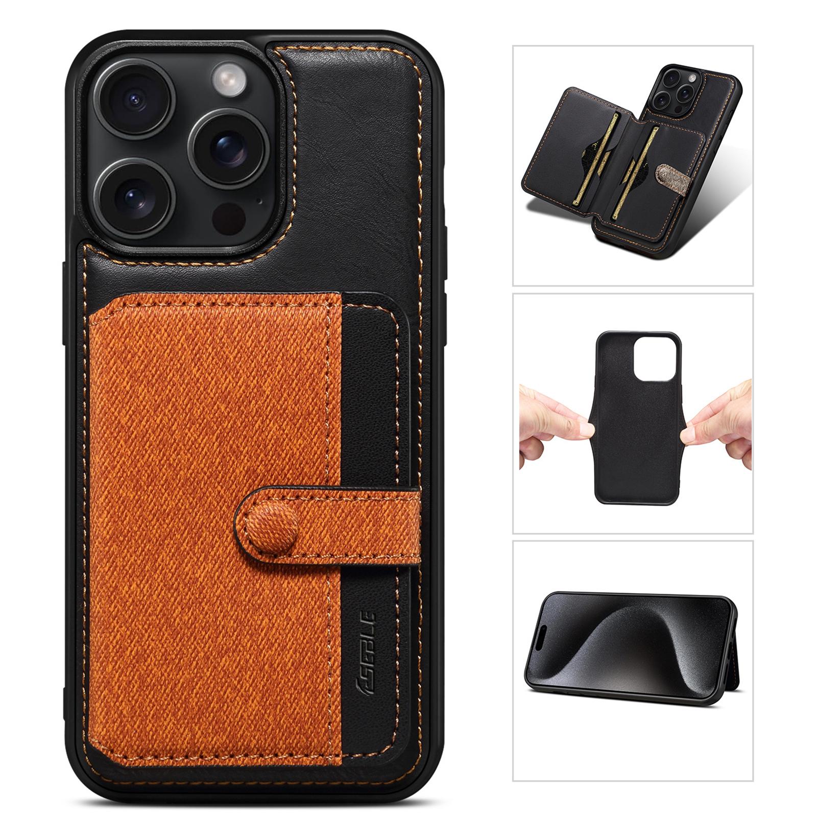 

ESEBLE For iPhone 15 Pro Case with Card Holder Slot PU Leather Shockproof Back Cover Brown