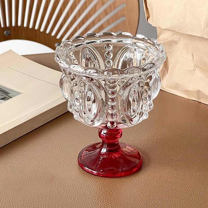 1PC Color Blocking Ice Cream Bowl Dessert Cup Palace Style Highball Glass Gift Tableware Vintage Embossed Design Elegant 200ml