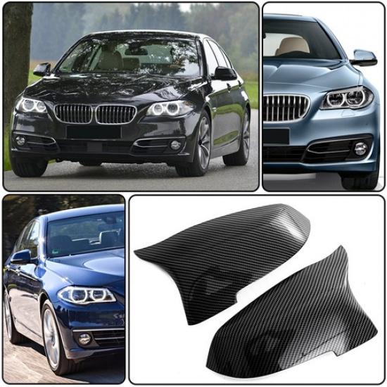 Carbon Fiber Black Rearview Mirror Cover Caps For BMW 2014-2018 F10 F11 5Series