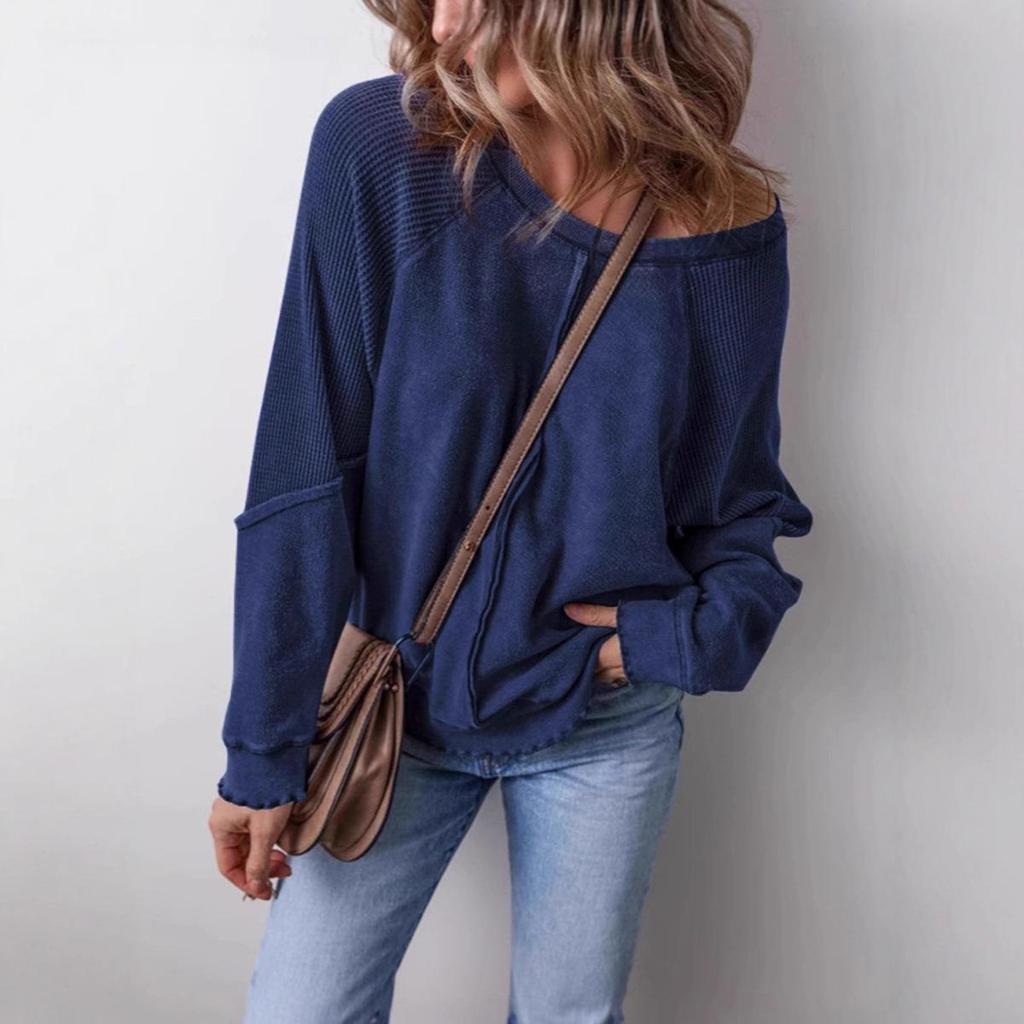 2025 Cross-border Loose Reverse Stitch Patchwork Long Sleeve Pullover Hoodie