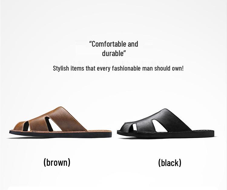 2026 Men's Casual Soft Sole Non-slip Leather Beach Slippers