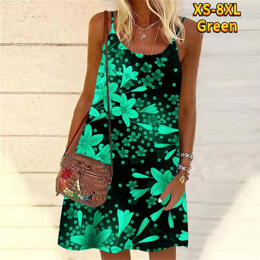 Women Flower Withering Lilies Printed Mini Dress Sleeveless Party Dress Summer Beach Dress Sundress