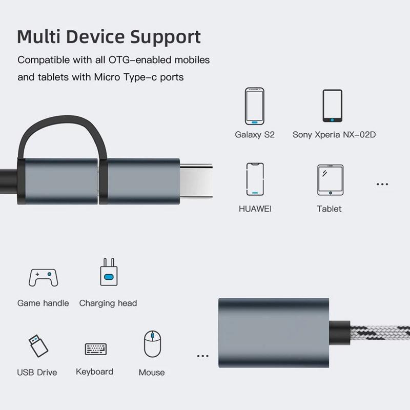 2 in 1 Type C And Micro V8 OTG Adapter Connector Cable For Samsung S10 Xiaomi Huawei Android Macbook Mouse Tablet PC USB-C Cord