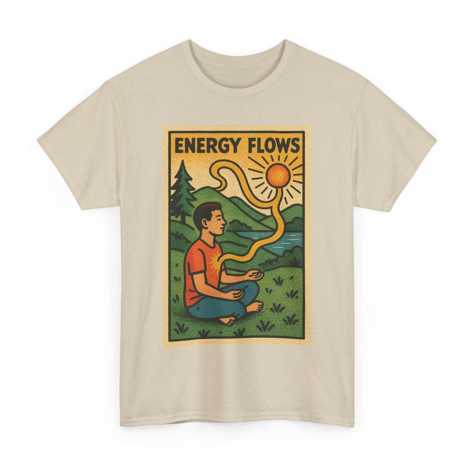 Energy Flows T-Shirt: Positive Retro Comic Vibes, Yoga Gift XL