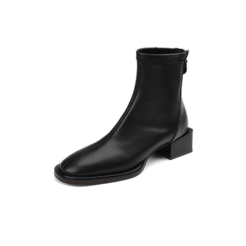 

Модные ботильоны Comemore для женщин Новая мода Квадратный носок Однотонные Универсальные женские туфли Высокий каблук Женская верхняя одежда Короткие боты 34 чёрный