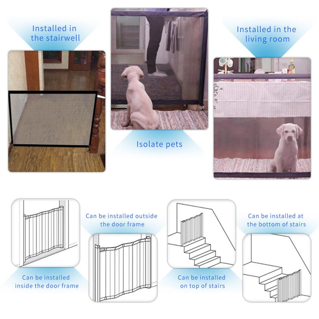 Dog Safety Gate Pet Safe Mesh Fence Portable Folding Baby Safety Gate Install Anywhere 180*72CM