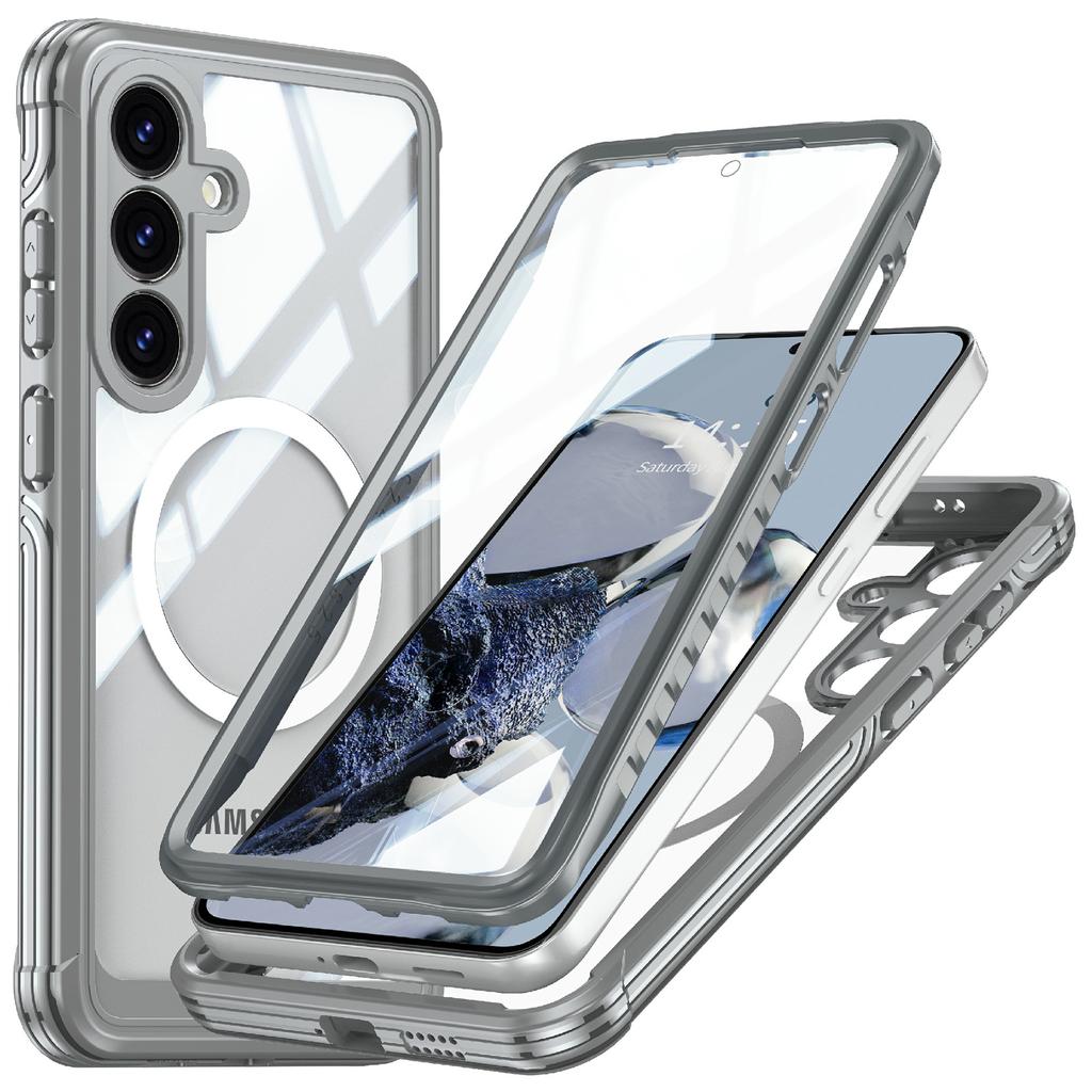For Samsung Galaxy S25 Magnetic Case PC+TPU Phone Cover with Tempered Glass Screen Film