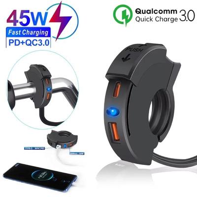 Hot Motorfiets USB TYPE-C Oplader PD QC3.0 Snel Opladen Waterdichte Stuur Montage Oplaadbeugel Socket 12/24V Telefoon Oplader Voor Moto Bike