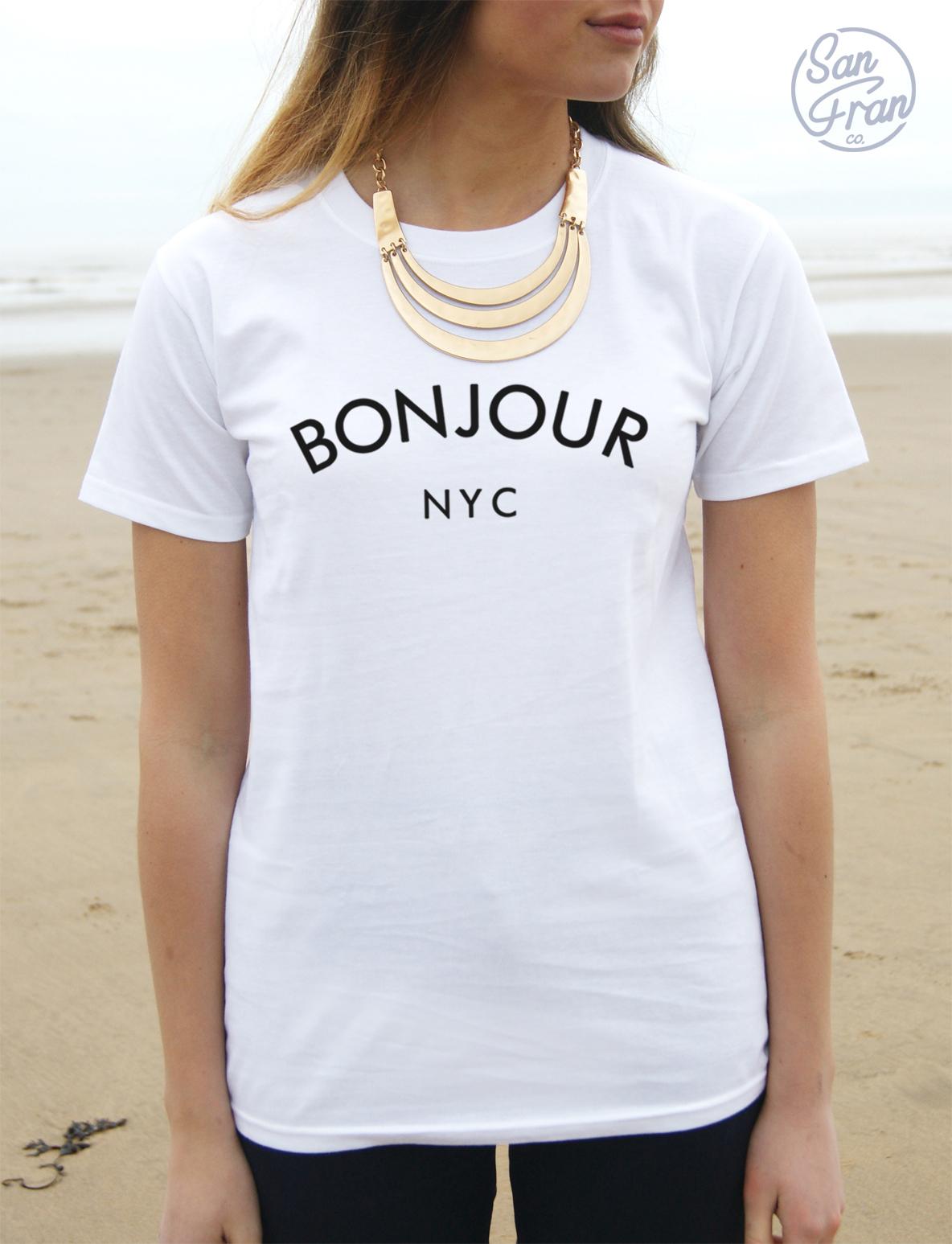 BONJOUR NYC T-shirt Top Tumblr Fashion Retro Cute Slogan 90s Dope Vogue Paris XXL