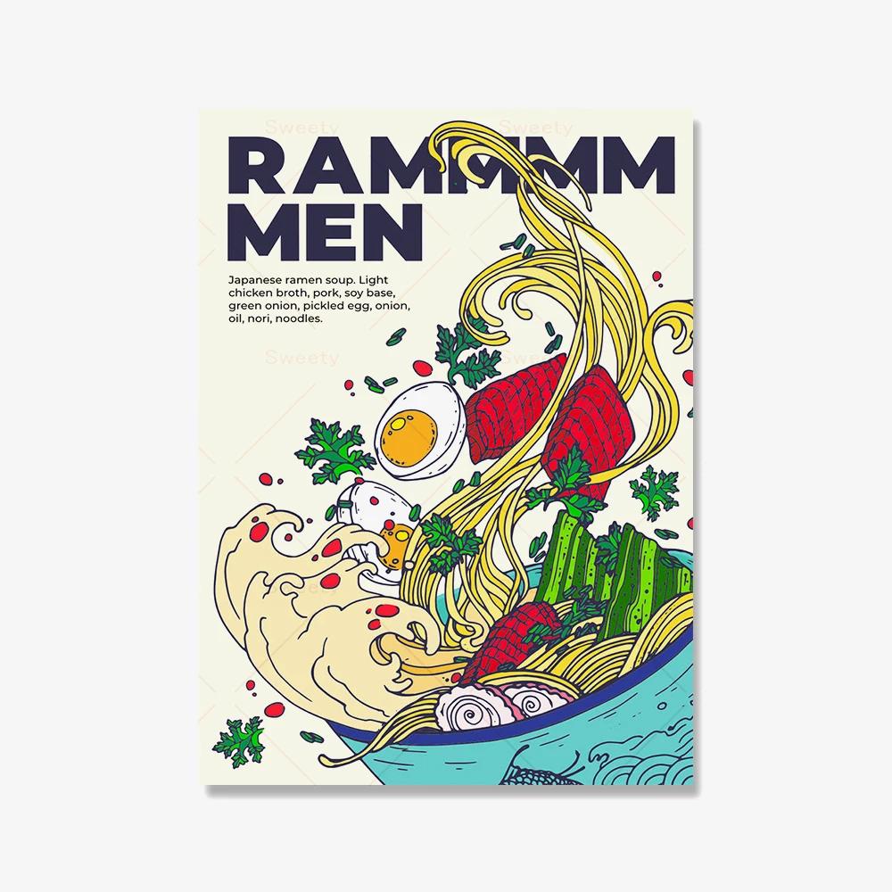 Funny Cartoon Japanese Food Wall Art Prints Ramen Noodles Poster Kitchen Art Canvas Painting Pictures For Living Room Home Decor