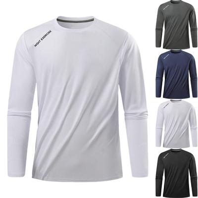Herren Schnelltrocknendes Rundhals-T-Shirt Langarm Herren Eisseide Dünnes Fitness-Lauf-Top Unterhemd Langarm