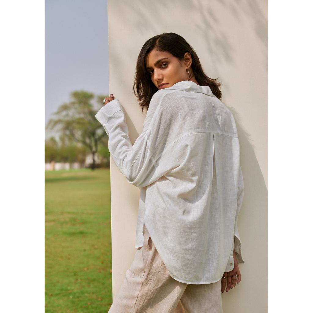 Linen Lounge Shirt Women Relaxed Fit Long Sleeve Casual Top