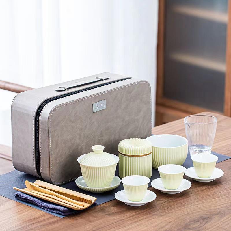 Ceramic tea set Home office tea art teaching Simple small fresh ceramic kung fu tea set Portable travel bag