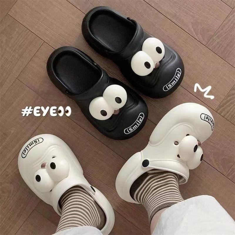 

Модные туфли с закрытым носком DIY, женские летние туфли с рисунком больших глаз, толстая подошва, противоскользящая, новый тип верхней одежды, пляжные сандалии и тапочки из ЭВА 36 37 красный