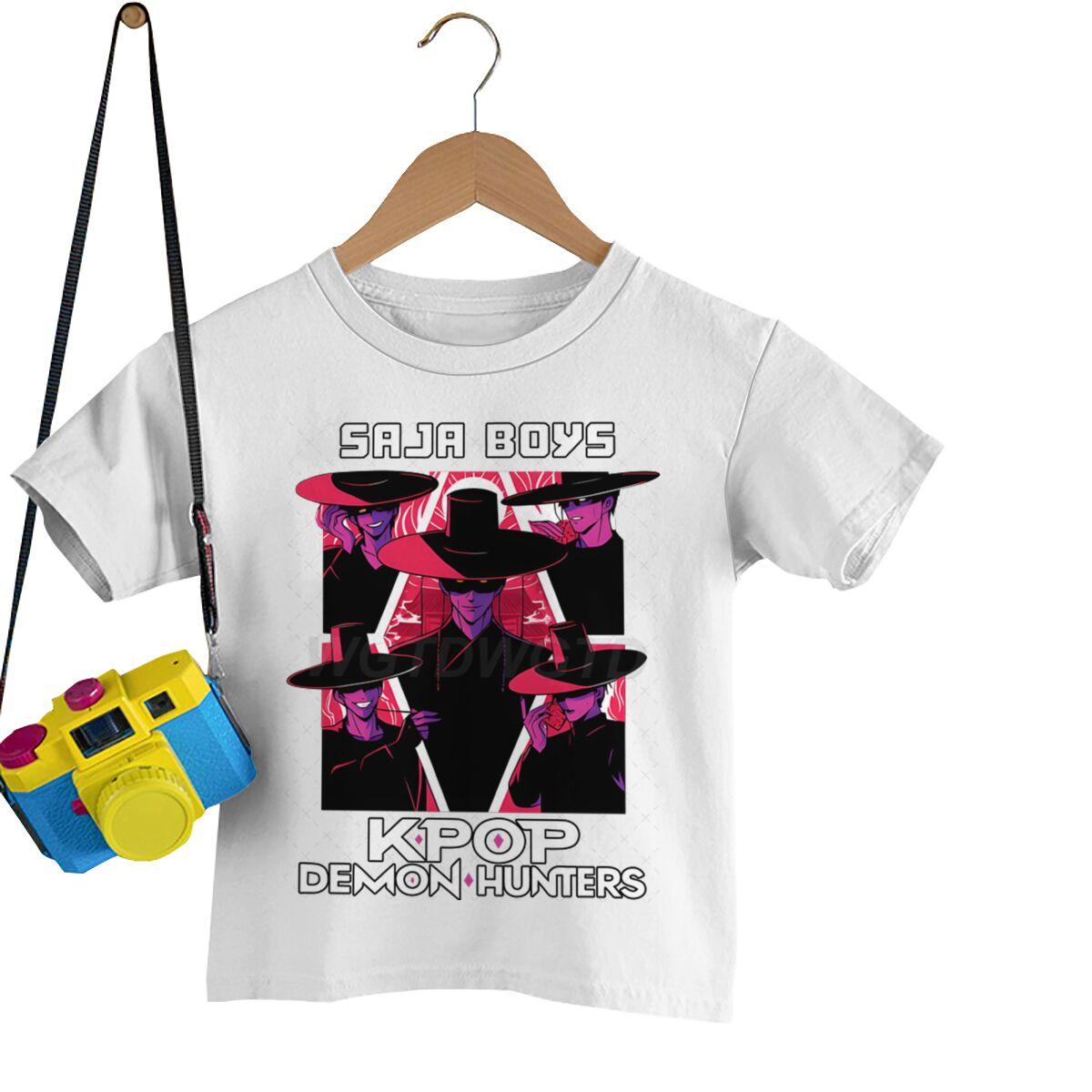 

Anime KPop Demon Hunters Saja Boys T-Shirts Boys Girls Short Sleeve Round Neck Tee Shirt Casual Summer Tops Children s Clothing 110