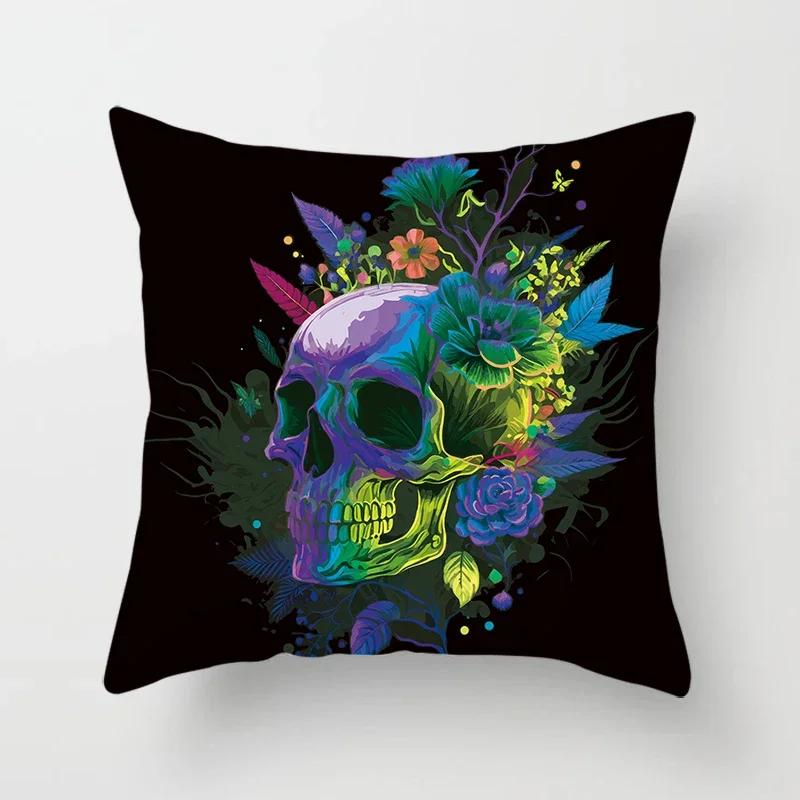 Colorful Skull Flower Pillowcase Decorative Printing Square  Car Sofa Fashion Cushion Cover  Home Decoration
