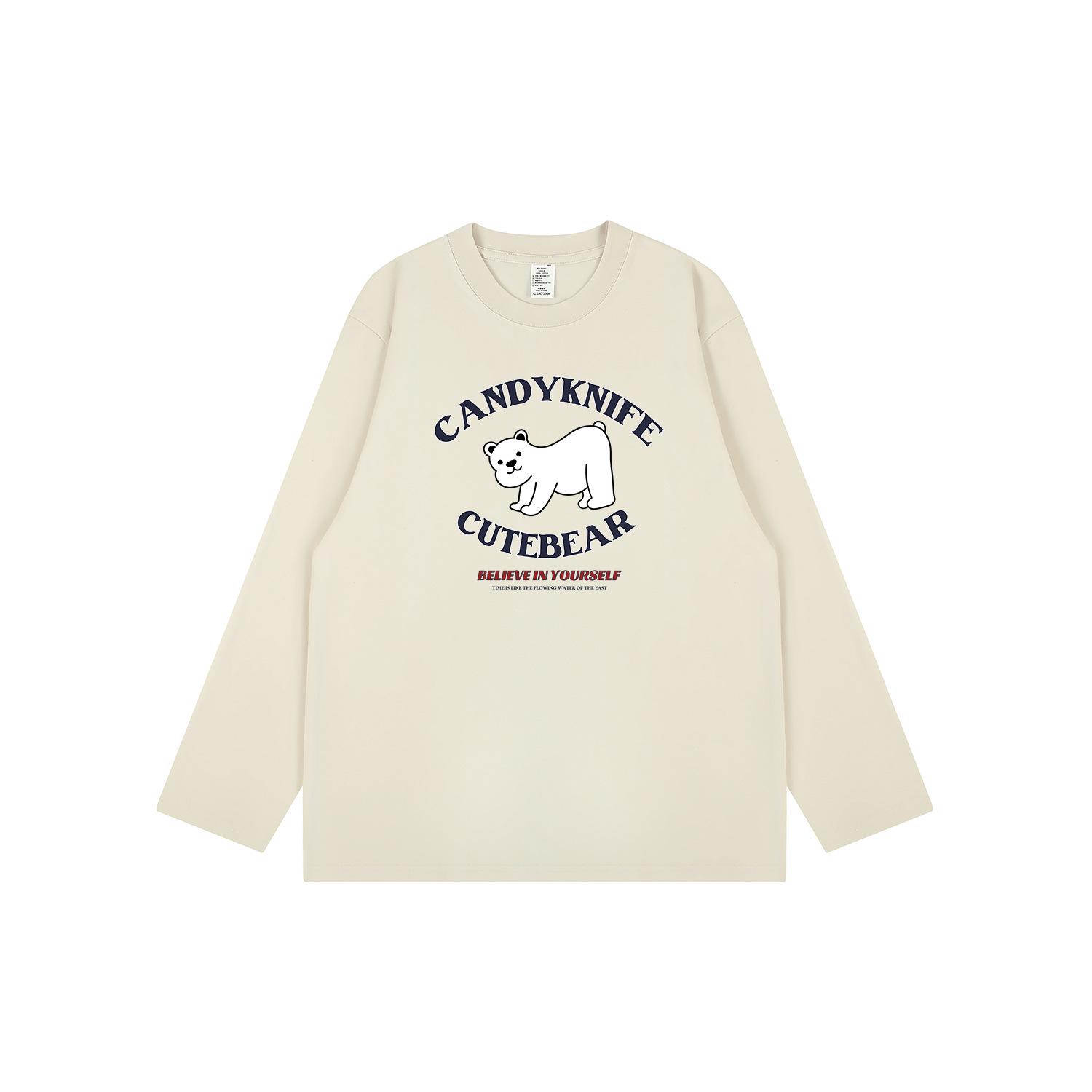

Korean INS Style Cartoon Print Couple Long Sleeve T-Shirt - Autumn/Winter, Pure Cotton, Loose Fit, Round Neck Top M