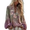 Women Shirt Oversize V-Neck Long Sleeve Casual Spring Autumn Shirt 3D Flower Printed Pattern Relaxed Fit Shirt Daily Wear