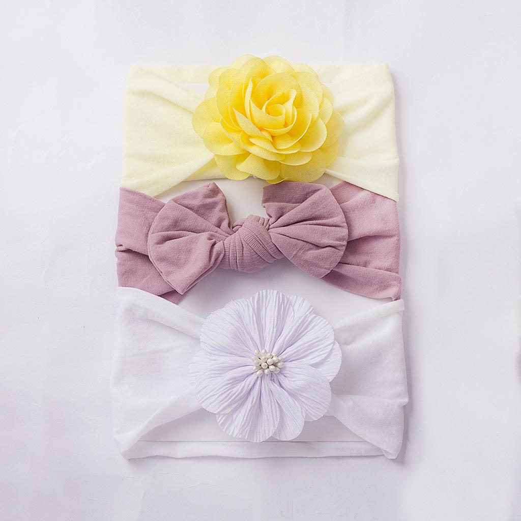 3Pcs Cute Baby Flower Headbands Set, Soft Bow Nylon Hair Bands for Infants