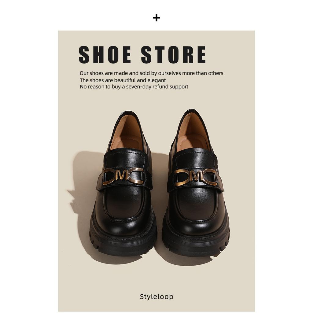 Small leather shoes women's thick-soled metal buckle thick heel shallow mouth single shoes style college women's shoes