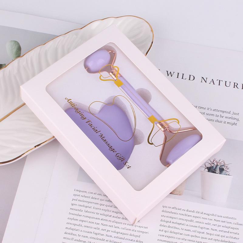 Pink Resin Facial Massage Set: Roller, Scraping Board & Tendon Stick