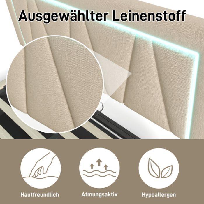 Lit LED - MUVOE - 160x200 - Tête De Lit Réglable - Chargeur USB - Éclairage LED