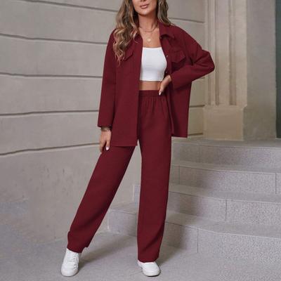 2 Adet/Takım Sonbahar İlkbahar Kadın Gömlek Pantolon Takımı Uzun Kollu Yaka Düğmeli Bluz Göğüs Cebi Elastik Bel Pantolon OL Seyahat Spor