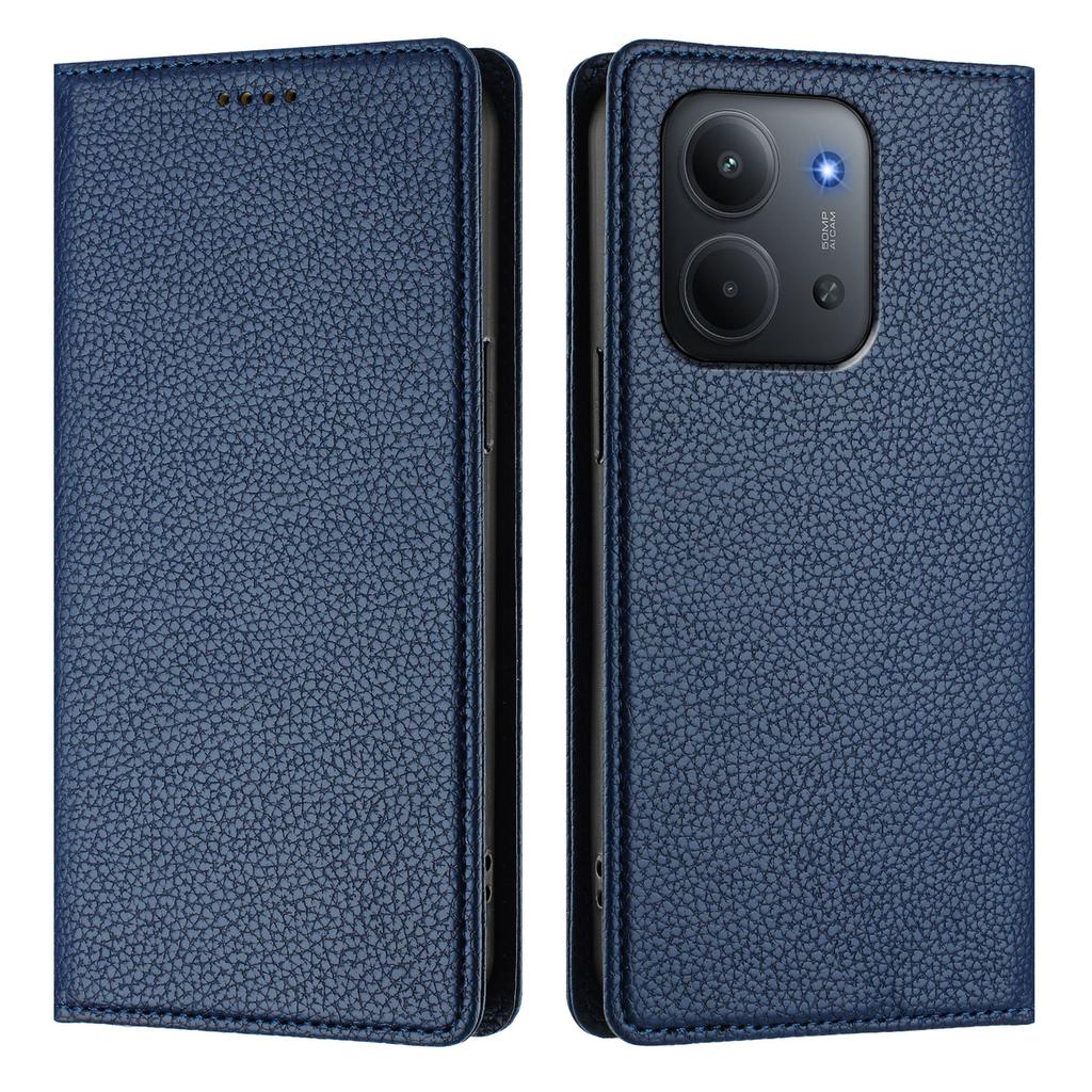 Pro Xiaomi Redmi 15C 4G (171 mm) Peněženkové pouzdro s blokováním RFID, kožený mobilní kryt s texturou litchi