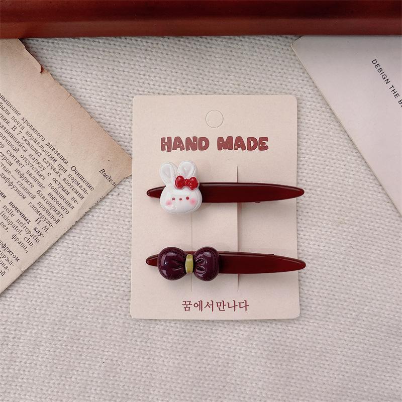 

Cartoon Burgundy Bear Rabbit Hairpin New Cute Side Clip Hair Accessories Broken Hair Bangs Clip Haircard Girl