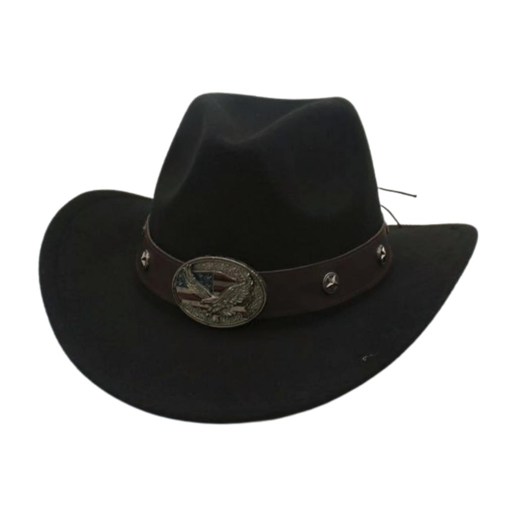 Rolled Brim Ethnic Style Decorative Design Felt Hat Western Cowboy Top Hat