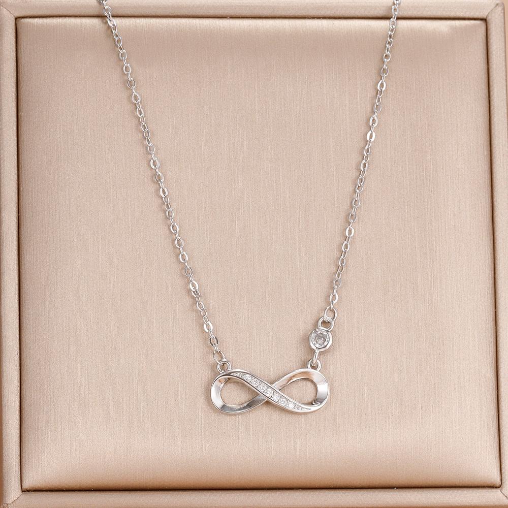 Fashion Simple Stainless Steel Infinity Pendant Necklace for Women Classic Lucky Zircon Love You Forever Jewelry Birthday Gift