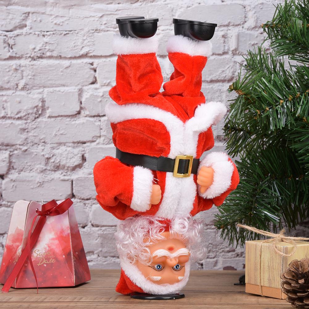 Lovely Christmas Electric Music Dancing Headstand Rotation Santa Claus Doll Decoration Toy Gift