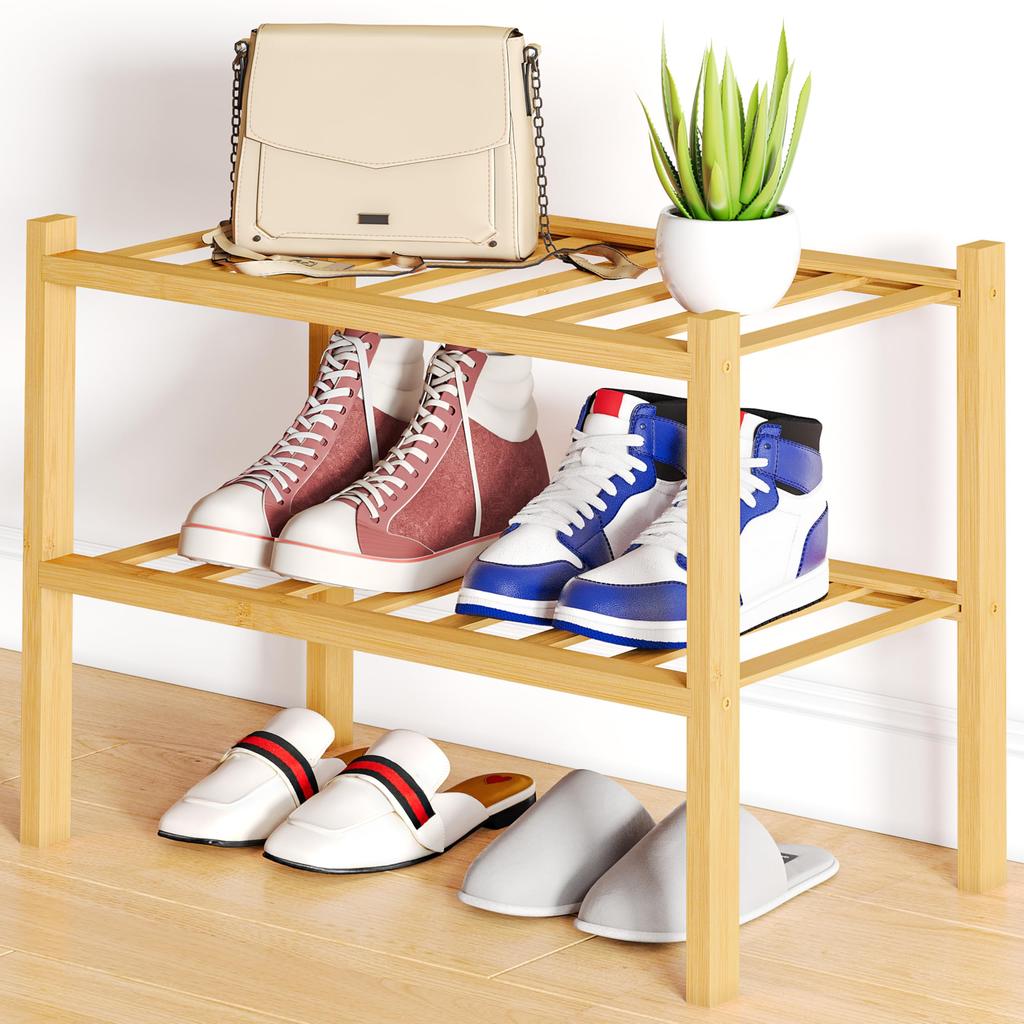 Olanly Bamboo Shoe Organizer Quality Expandable Shoe Rack Stackable Free Standing Wooden Shoe Storage Shelf For Entryway Closet