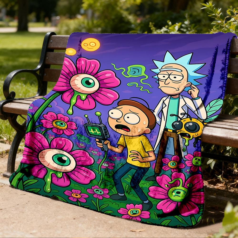 1pz Coperta Plaid in Flanella da Esterno Rick and Morty Morbida, Leggera e Calda