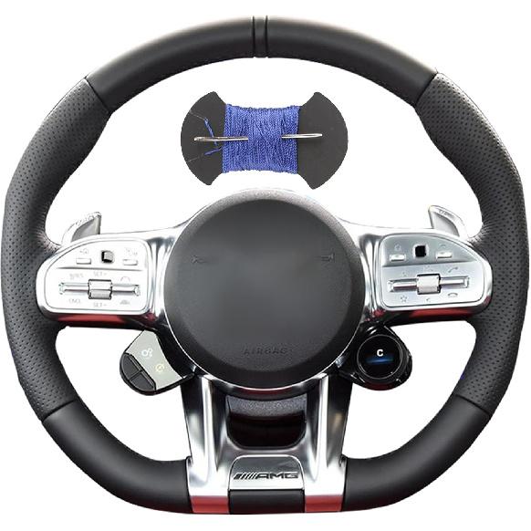 Car Steering Wheel Cover Microfiber Leather Stitch Wheel Wrap Fit for Mercedes Benz AMG C43 E53 S63 GLE G63,Black