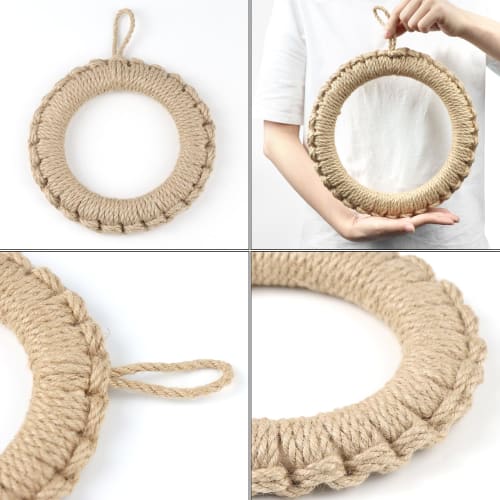 DARENYI Stylish Heat-Resistant Trivet, 17cm Inner Diameter, Large Size, Handwoven Flaxgrass Trivet with Hook, Natural Materials, Non-Slip, Wall-Mounta