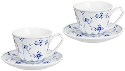 [Oficiálně dovezeno] Royal Copenhagen Blue Fluted Plain Pár šálek a podšálek, Svatební dar, 1053582